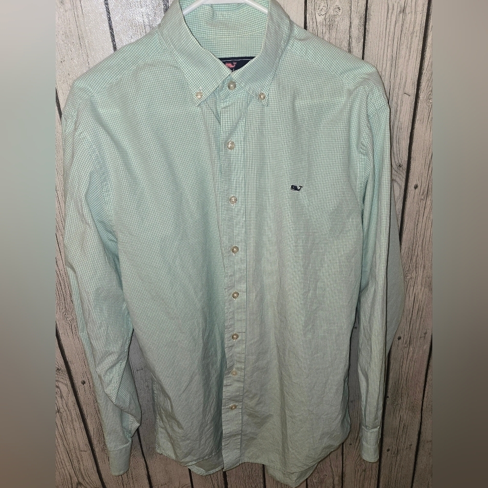 Vineyard Vines Mens Classic Fit Tucker Shirt Whale White Teal Blue/g Check Sz MD